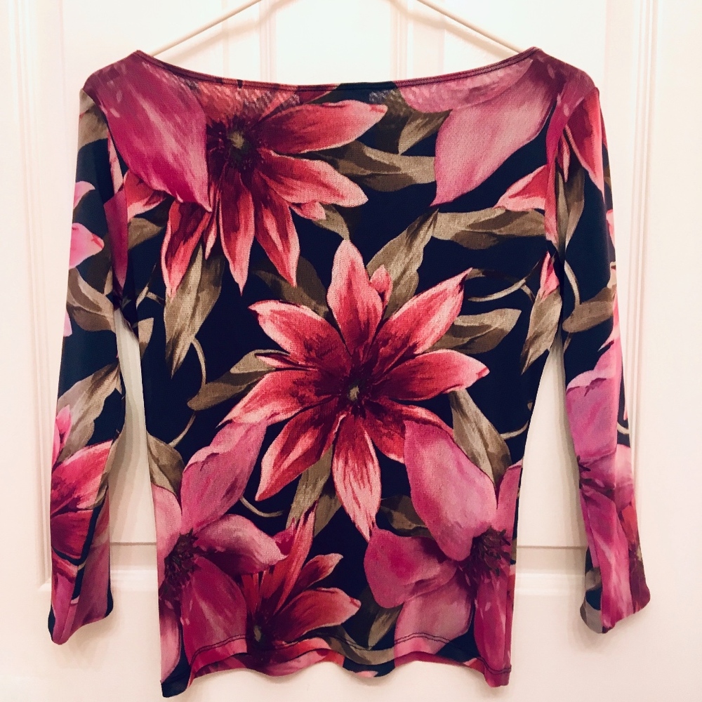 Weston Wear pink & black semi-sheer floral top - Picture 5 of 6